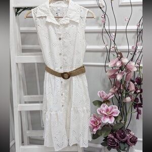 White Italian Cotton Button Down Dress - Medium